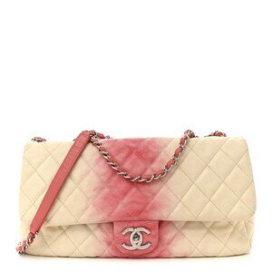 CHANEL Caviar Quilted Ombre Jumbo Single CC Flap White Rose Pink Shoulder Bag